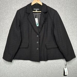 Karl Lagerfeld Paris Gisella Notch Collar Tweed Blazer Black 20W New